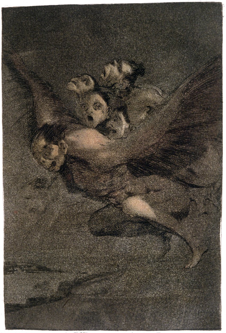 Buen Viage (Turvallinen matka). Wing Monsters. n.1802 (kaiverrus) tekijältä Francisco Jose de Goya y Lucientes