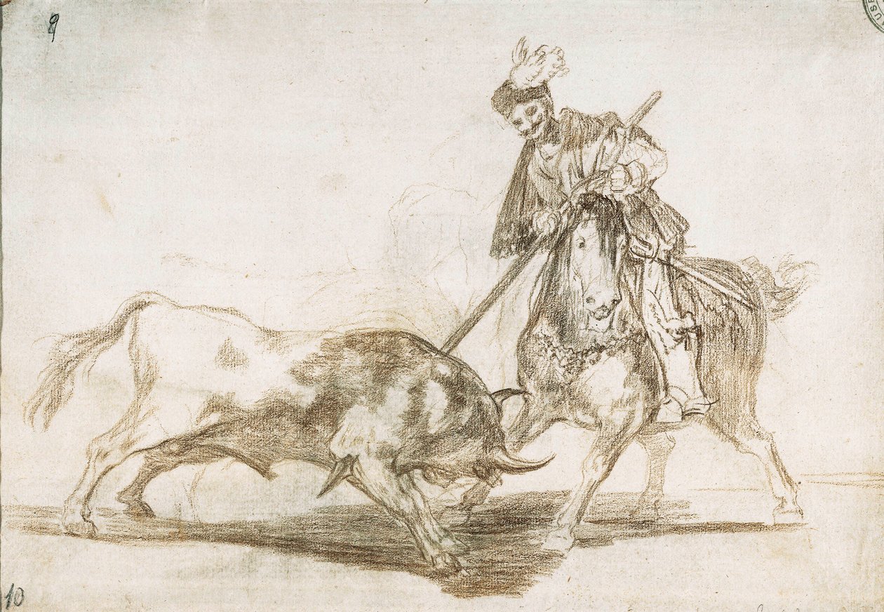 Härkätaistelu: Cid lävistää toisen härän keihästään 1815-16 (valmistelupiirros) tekijältä Francisco de Goya