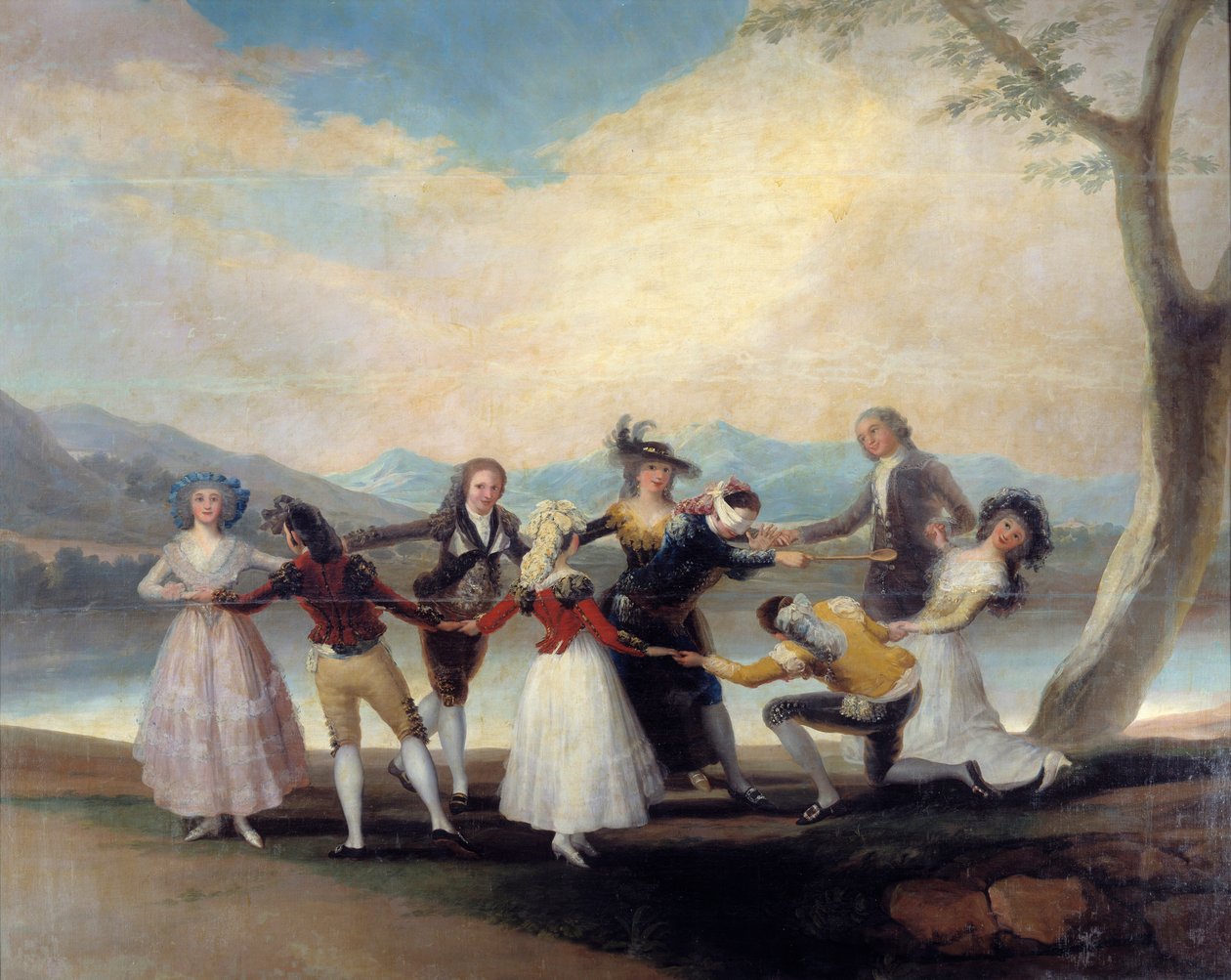 Colin Maillard (Colin-Maillard) sokean kanan peli. Nuoret tanssivat sen ympärillä, jolla on raidalliset silmät. Francisco De Goyan maalaus (1746-1828) tekijältä Francisco de Goya
