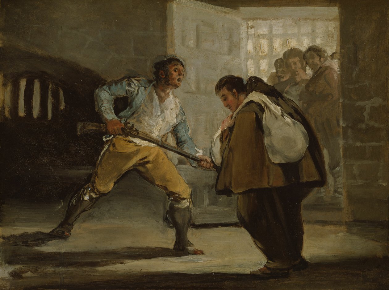 El Maragato uhkaa munkki Pedro de Zaldiviaa aseellaan tekijältä Francisco Jose de Goya y Lucientes