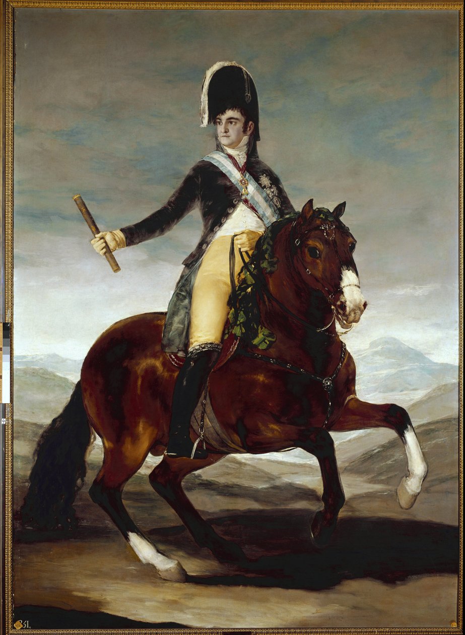 Ferdinand VII:n (Fernando VII) (1784-1833) ratsastusmuotokuva - Francisco Goya y Lucientesin (1746-1828) maalaus, öljy kankaalle, 286x207 cm tekijältä Francisco de Goya