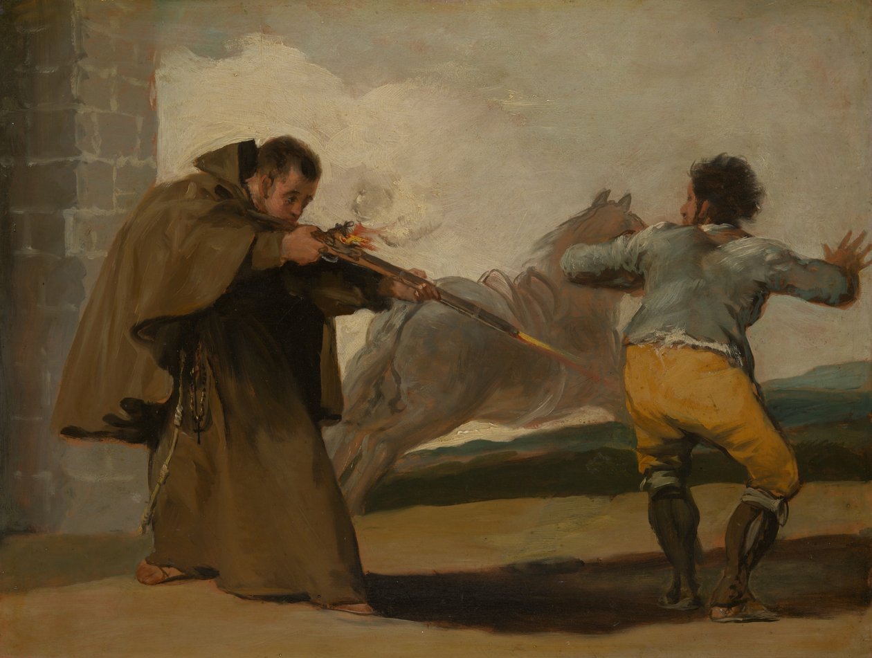 Munkki Pedro ampuu El Maragaton, kun hänen hevosensa juoksee karkuun. tekijältä Francisco Jose de Goya y Lucientes