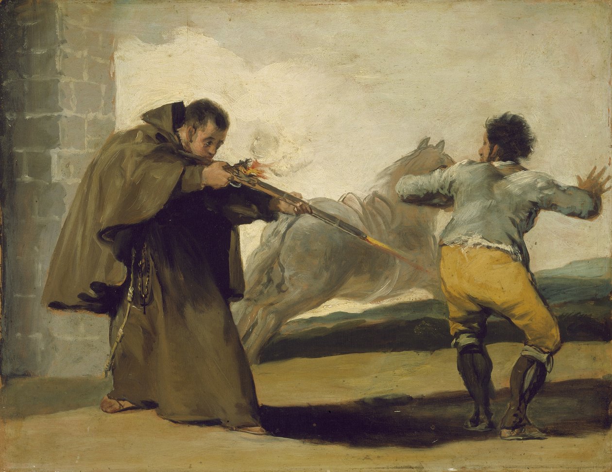Velski Pedro ampuu El Maragaton, kun hänen hevosensa juoksee pois, n. 1806 tekijältä Francisco de Goya