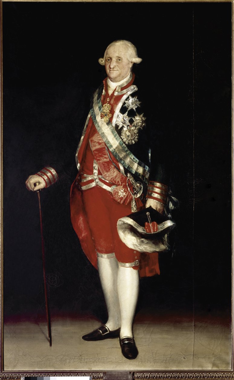 Espanjan kuninkaan Kaarle IV:n täyspitkä muotokuva. (öljy kankaalle tekijältä Francisco de Goya