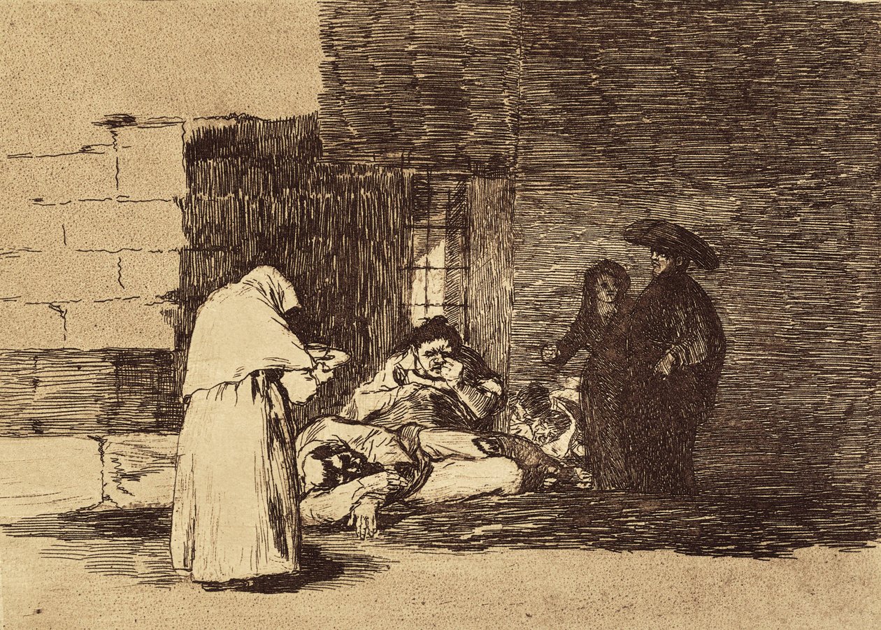 GOYA Y LUCIENTES, Francisco de (1746-1828). Naisen hyväntekeväisyys. 1810-1820. (15,5 x 20,6 cm). Levy 49 "The Disasters of War". Etsaus. ESPANJA. MADRID (AUTONOMOUS YHTEISÖ). Madrid. Kansalliskirjasto tekijältä Francisco Jose de Goya y Lucientes