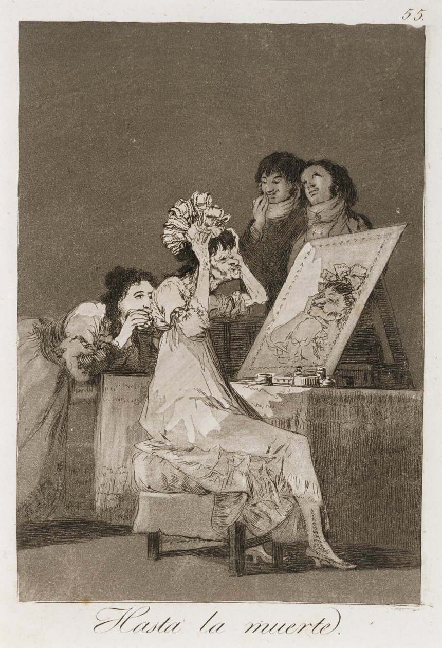 Hasta la muerta Los Caprichosista, julkaistu 1799 (etsaus, kiillotettu akvatinta ja kuivakärki) tekijältä Francisco de Goya
