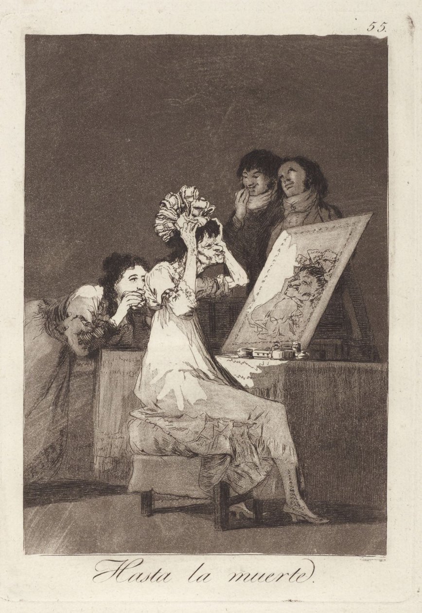 Kuolemaan asti, laatta 55 sarjasta Los Caprichos tekijältä Francisco Jose de Goya y Lucientes