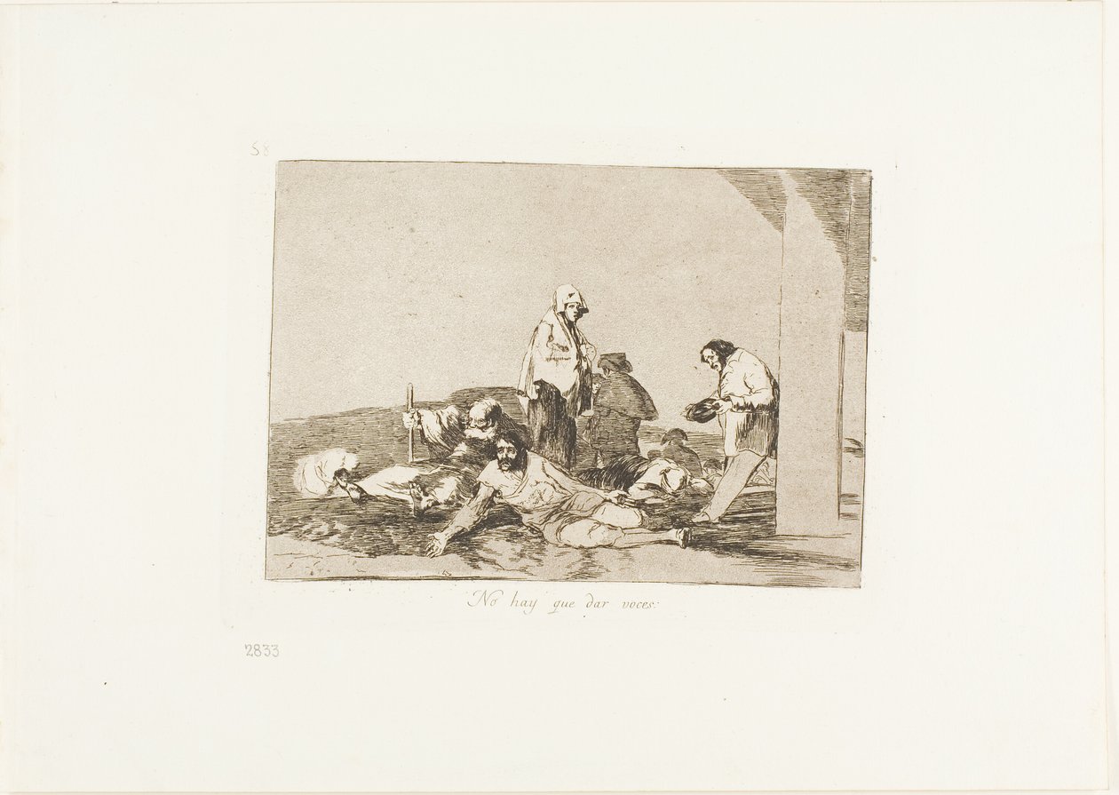 Ei kannata huutaa, laatta 58 sodan katastrofeista. tekijältä Francisco Jose de Goya y Lucientes