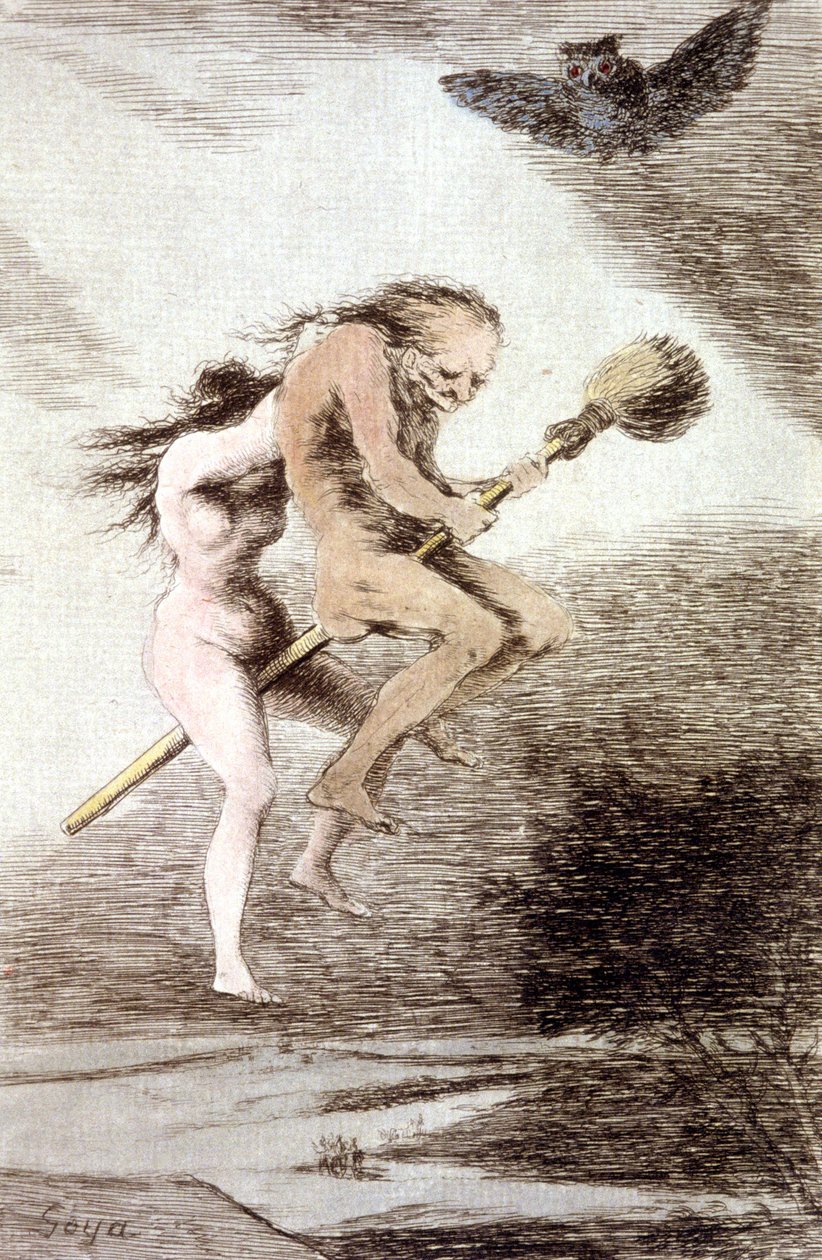 "Linda maestria" bruxas ona vassoura, c. 1802 (gravura) finlandês tekijältä Francisco Jose de Goya y Lucientes