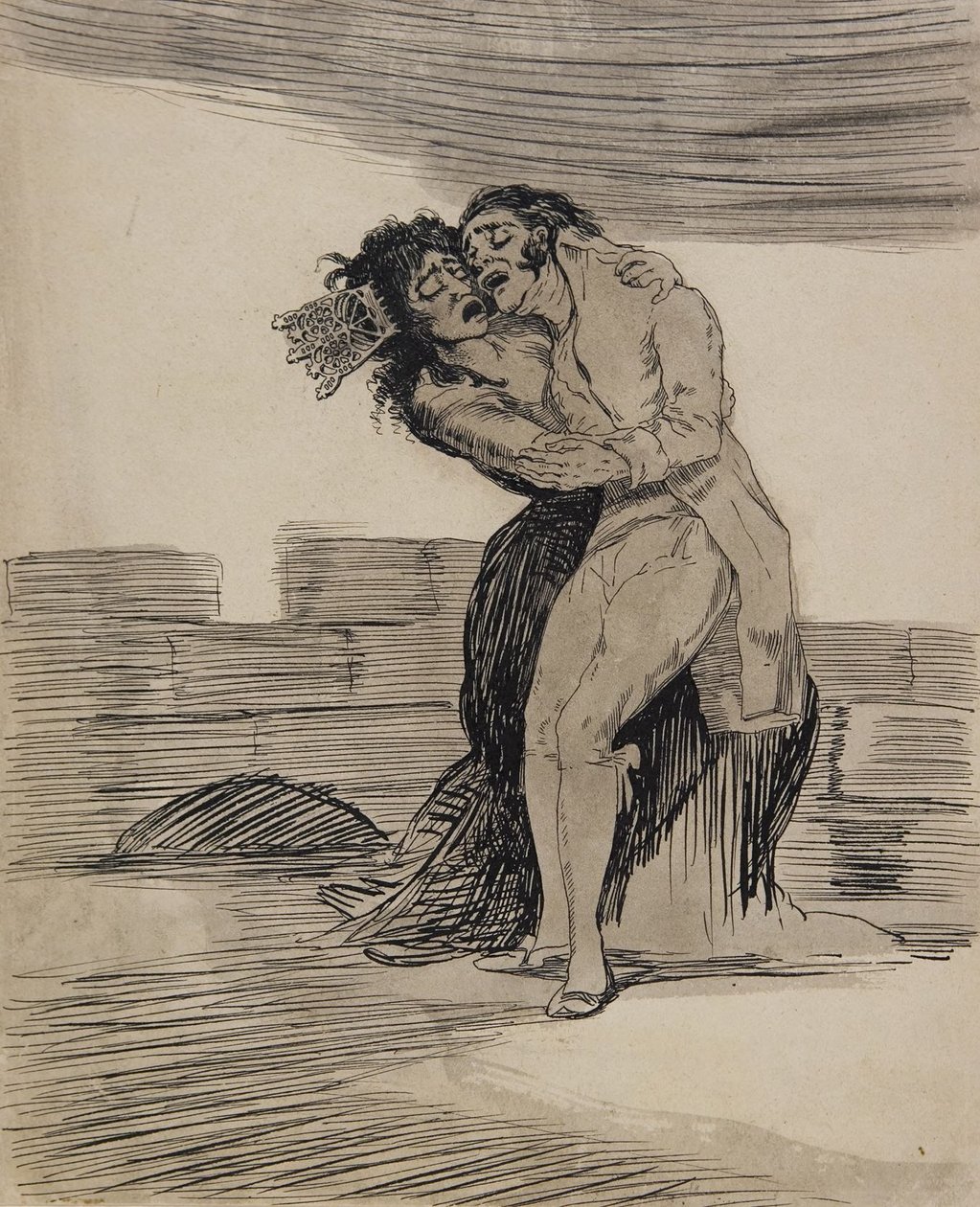 Toisiaan syleilevät mies ja nainen tekijältä Francisco Jose de Goya y Lucientes
