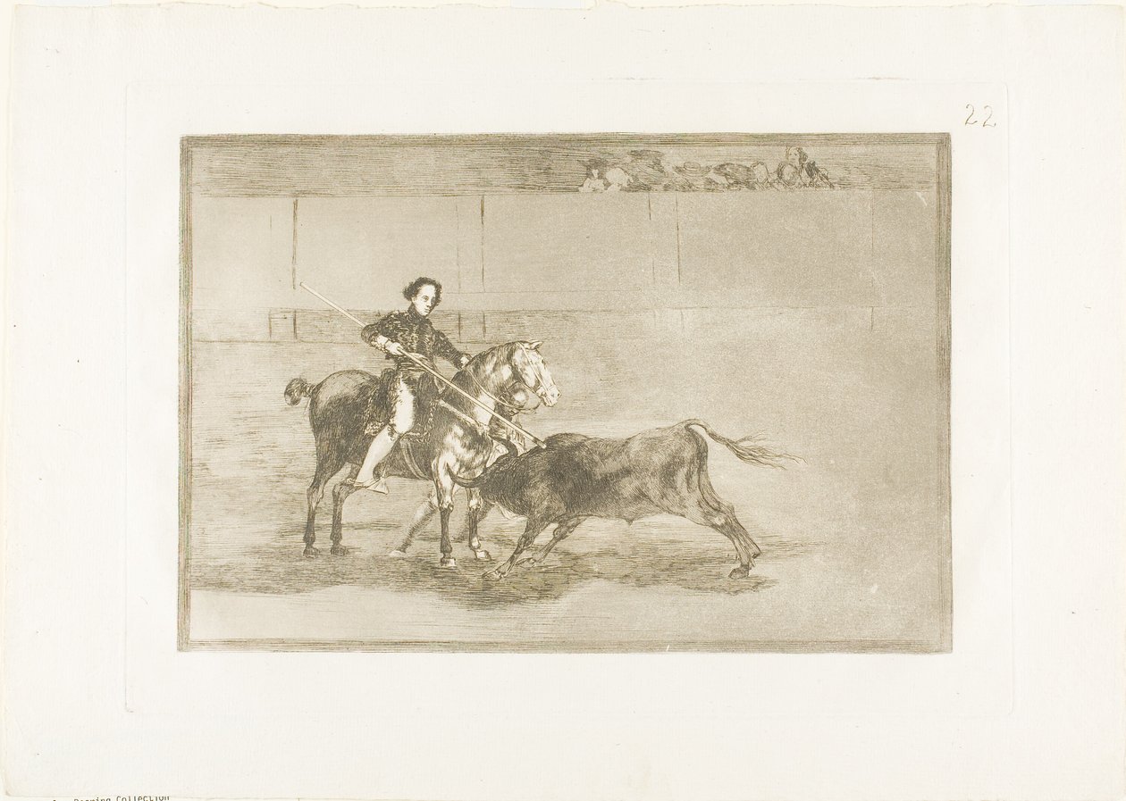 Kuuluneen Pajueleran miehekäs rohkeus kehässä Saragossassa, levy 22 The Art of Bullfightingista tekijältä Francisco Jose de Goya y Lucientes