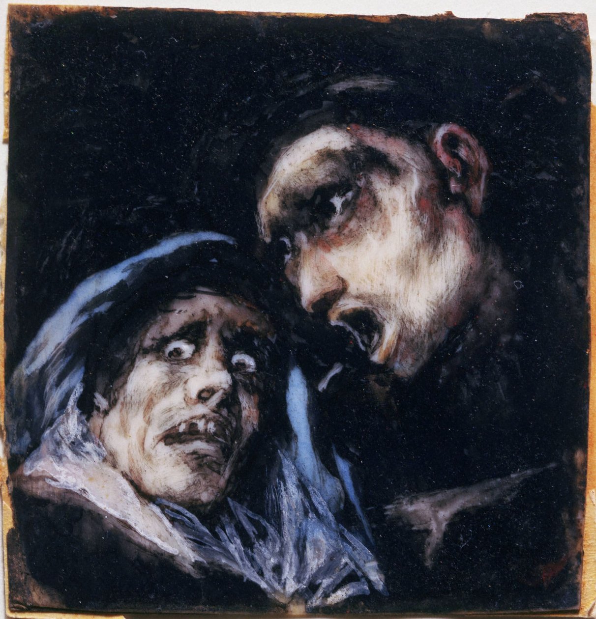 Munkki keskustelemassa vanhan naisen kanssa tekijältä Francisco Jose de Goya y Lucientes