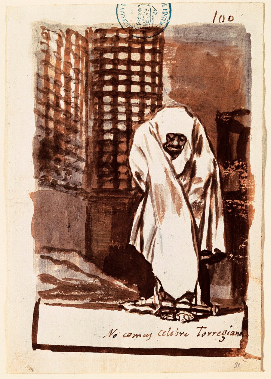 ""Älä syö, maineikas Torregiano"": taiteilija tuomitsee inkvisition aseman suhteessa tutkijoihin. Pesupiirros Francisco de Goya y Lucientes (1746-1828). 1803-1824. Madrid. Pradon museo. tekijältä Francisco Jose de Goya y Lucientes
