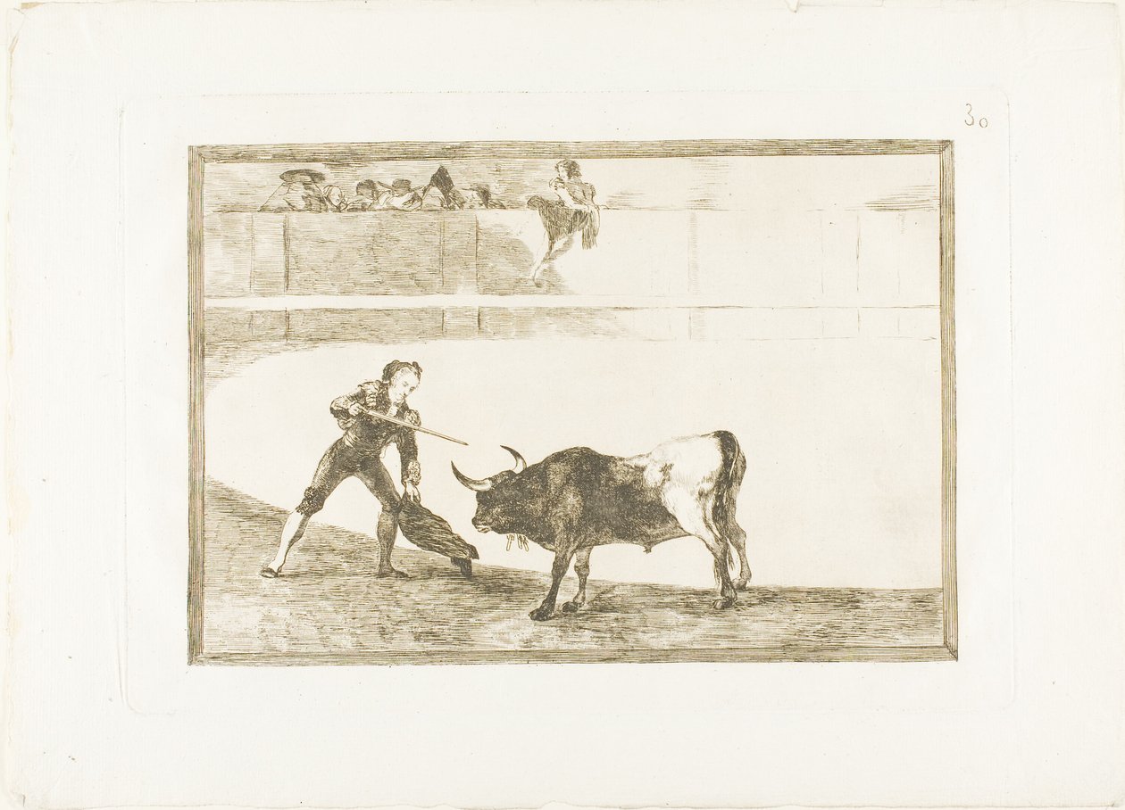 Pedro Romero tappamassa pysäytetyn härän, levy 30 elokuvasta The Art of Bullfighting tekijältä Francisco Jose de Goya y Lucientes