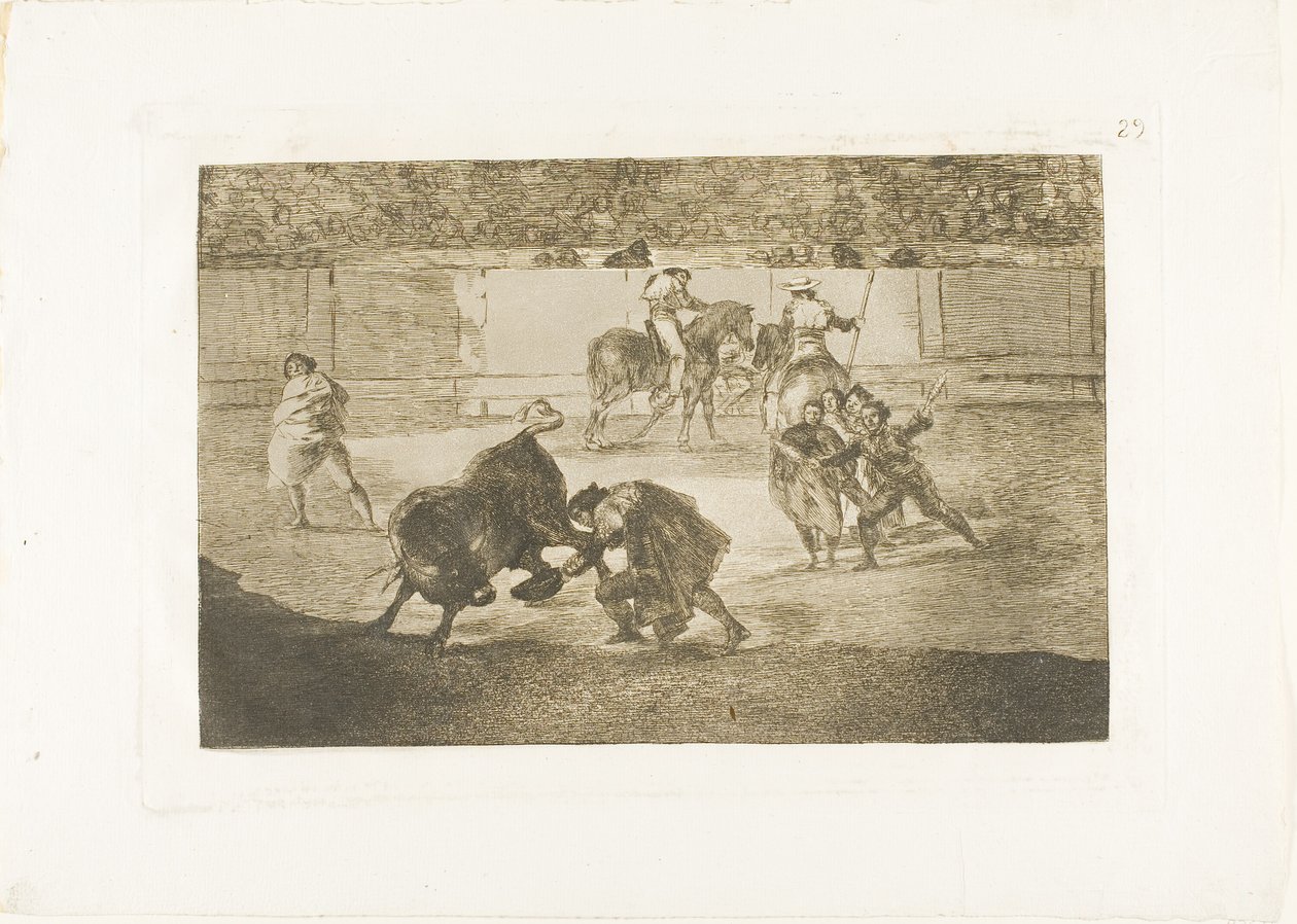 Pepe Illo tekemässä "recorte"-passia, levy 29 teoksesta The Art of Bullfighting. tekijältä Francisco Jose de Goya y Lucientes