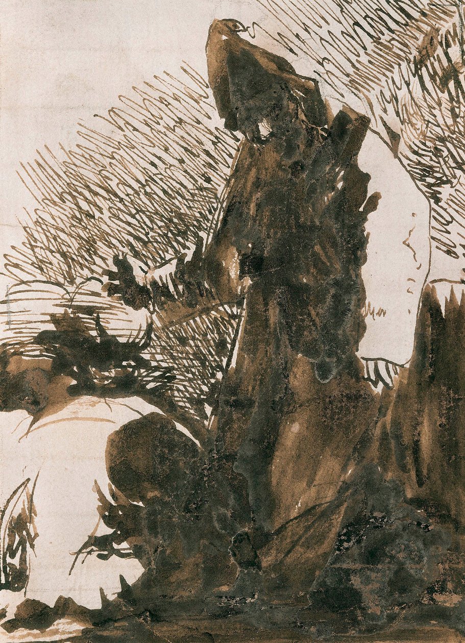 ""Hahmot kumartuvat munkin eteen"". Pesupiirros Francisco de Goya y Lucientes (1746-1828). 1820. Madrid. Pradon museo. tekijältä Francisco Jose de Goya y Lucientes