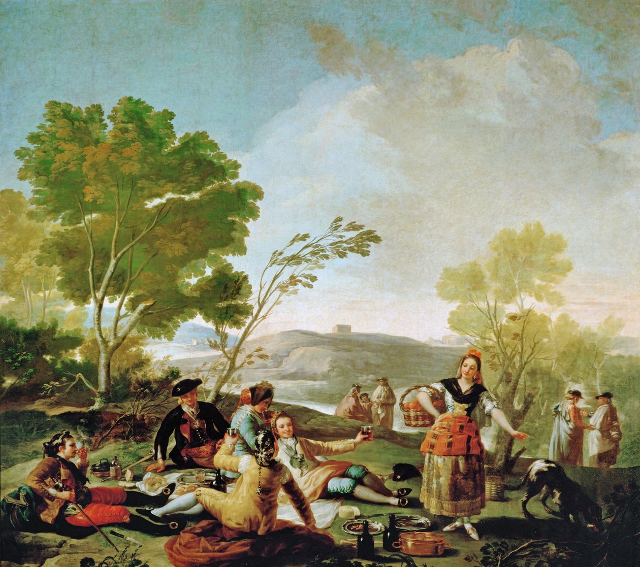 Piknik Manzanaresin rannalla, sarjakuva seinävaatetta varten (maalaus kankaalle) tekijältä Francisco Jose de Goya y Lucientes