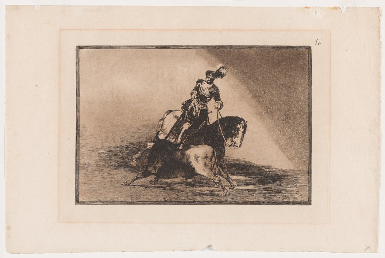 Levy 10 La Tauromaquiasta: Charles V Härkä kehässä Valladolidissa, 1816, painettu 1876 (etsaus ja akvatinta taidepaperille) tekijältä Francisco Jose de Goya y Lucientes