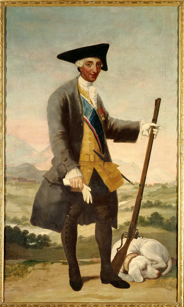 Muotokuva Kaarle III:sta (1716-1788) jalassa metsästäjänä, Philip V:n pojana. Francisco de Goyan (1746-1828) maalaus öljy kankaalle tekijältä Francisco de Goya