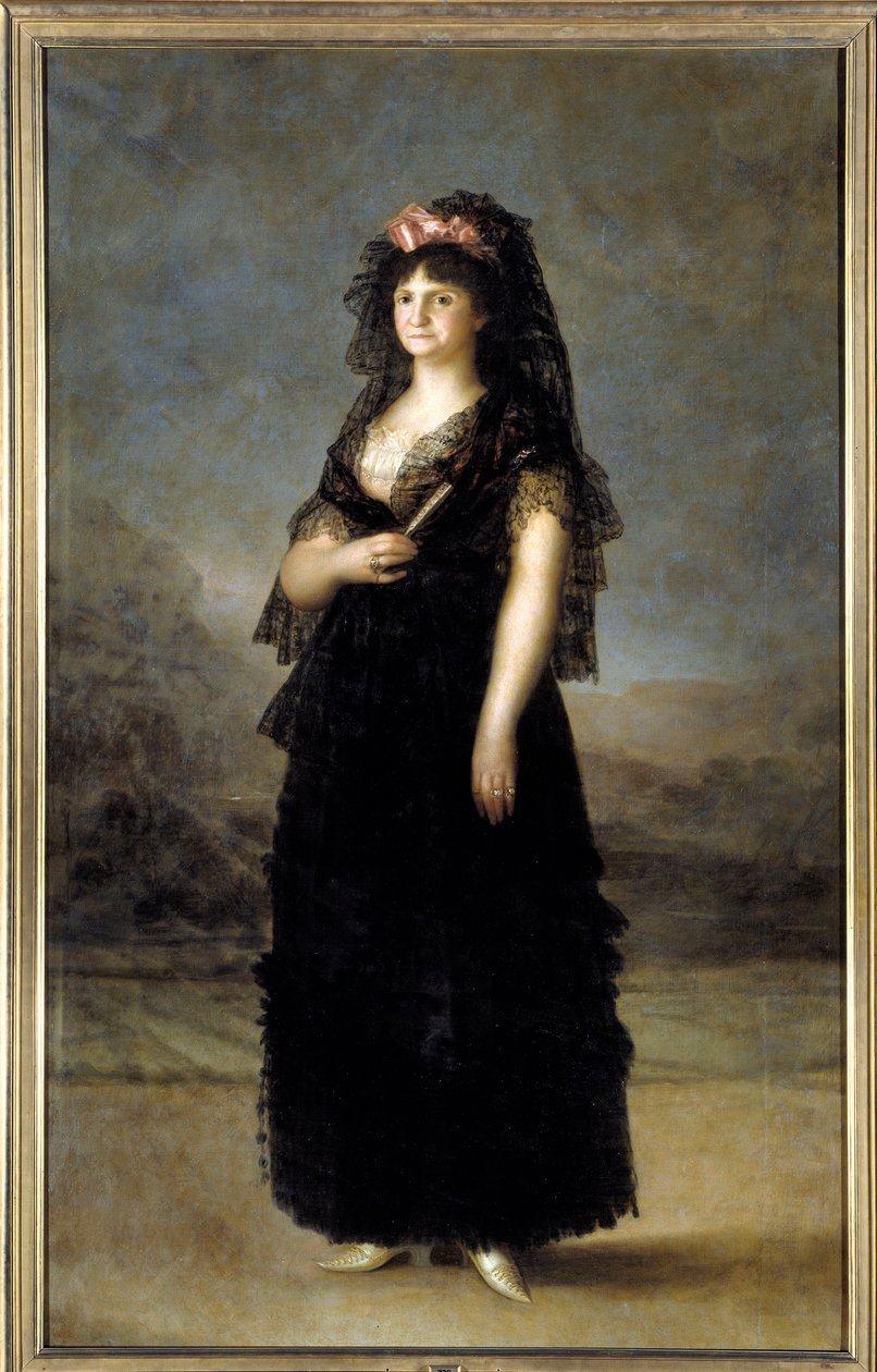 Muotokuva Espanjan kuningattaresta Marie Louisesta (1751-1819), Kaarle IV:n vaimosta, Francisco de Goyan (1746-1828) maalaus 1800-luvun su. 2,08x1,27 m - Madrid, Musee du Prado - Kuningatar Maria Luisan (1751-1819) muotokuva mantillassa - maalaus tekijältä Francisco de Goya