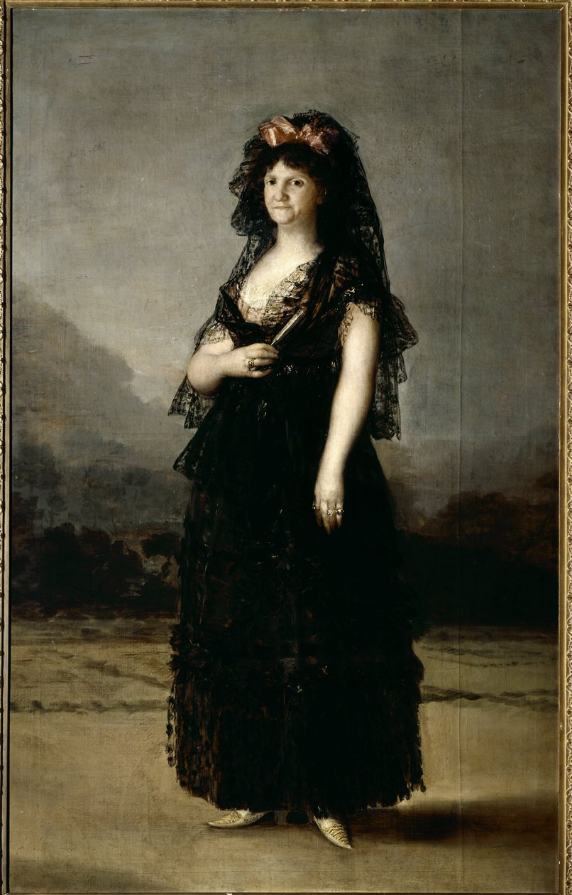 Muotokuva kuningatar Maria Luisasta, jolla on yllään Mantilla (öljy kankaalle tekijältä Francisco de Goya