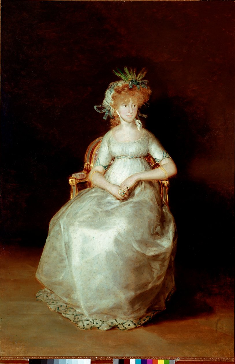 Muotokuva Chinchonin kreivitärestä Francisco Goyan ja Lucientesin (1746-1828) maalaus 1800 su. 216x144 cm Madrid, Prado-museo tekijältä Francisco de Goya