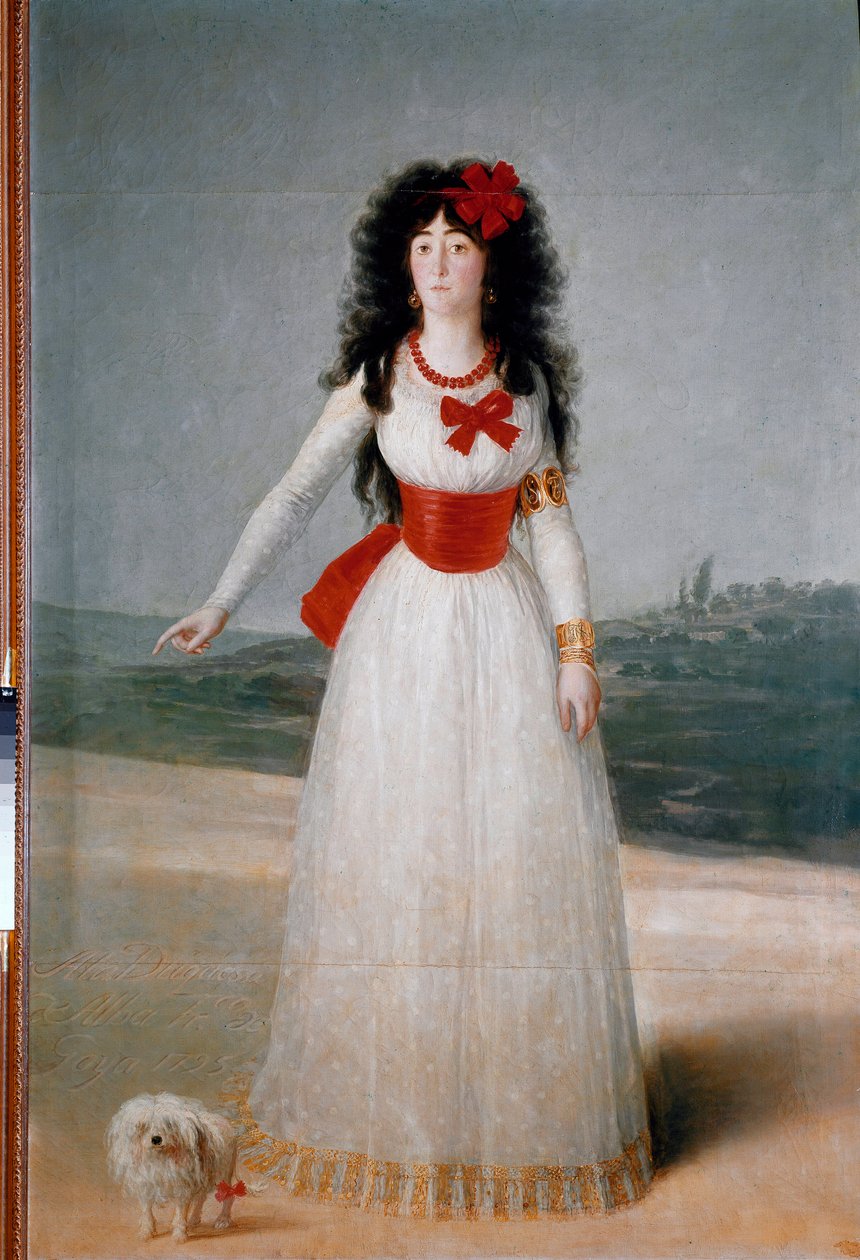 Aamunkoiton herttuattaren (Alba) muotokuva (Maria Teresa Cayetana de Silva) (1762-1802) Francisco Goyan ja Lucientesin (1746-1828) maalaus 1795 Dim. 194x130 cm Madrid, Alba Collection tekijältä Francisco de Goya