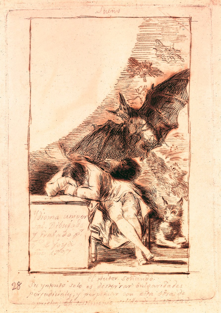 Valmisteleva piirustus sarjan "Les caprices" numerolle 43 tekijältä Francisco de Goya
