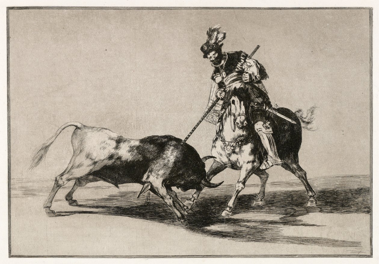 Cid Campeador hyökkää härkää vastaan keihällään tekijältä Francisco de Goya