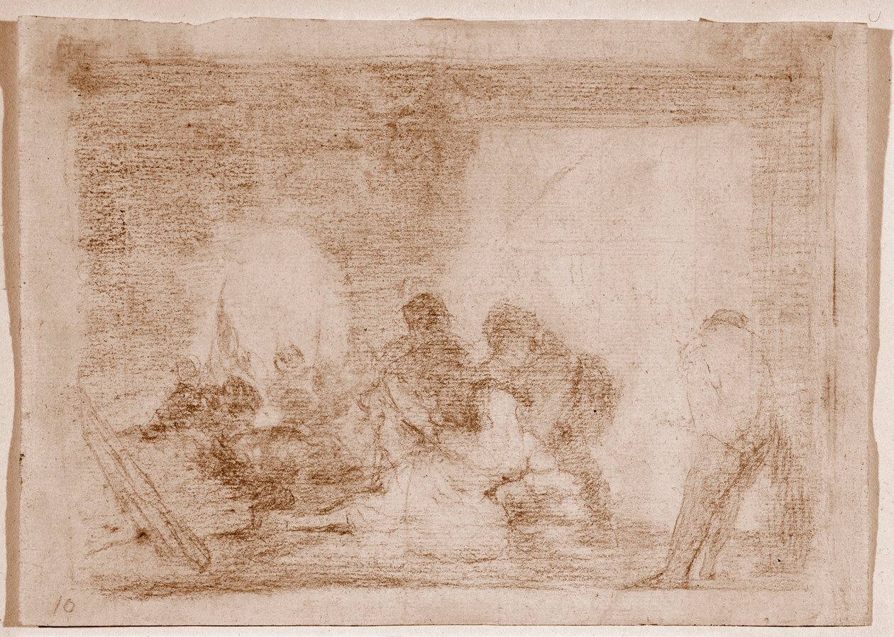 The Disasters of War : Mies todistamassa vaimonsa raiskausta (piirustus tekijältä Francisco de Goya