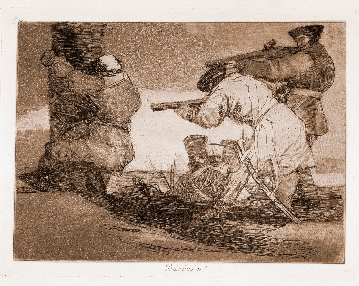 Sodan katastrofit: Barbaarit! (Kaiverrus valmistelupiirustuksen jälkeen tekijältä Francisco de Goya