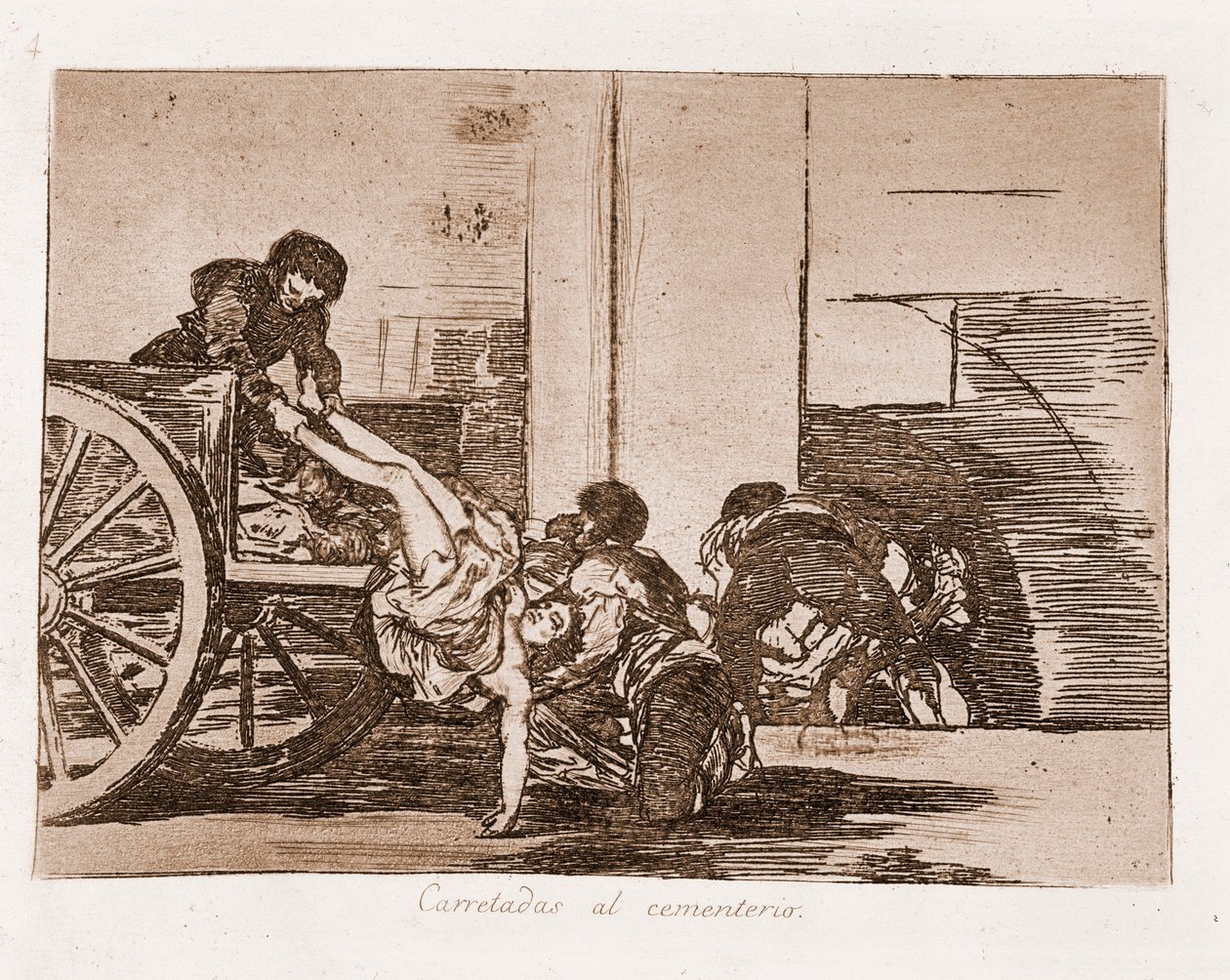 The Disasters of War: Autokuormat hautausmaalle (etsaus alustavasta piirroksesta tekijältä Francisco de Goya