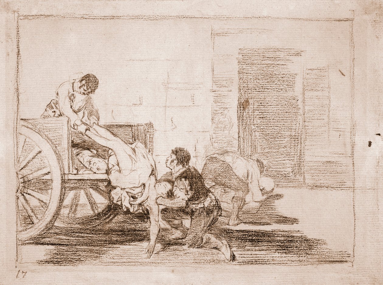 The Disasters of War : Autokuormat hautausmaalle (valmistelupiirros tekijältä Francisco de Goya
