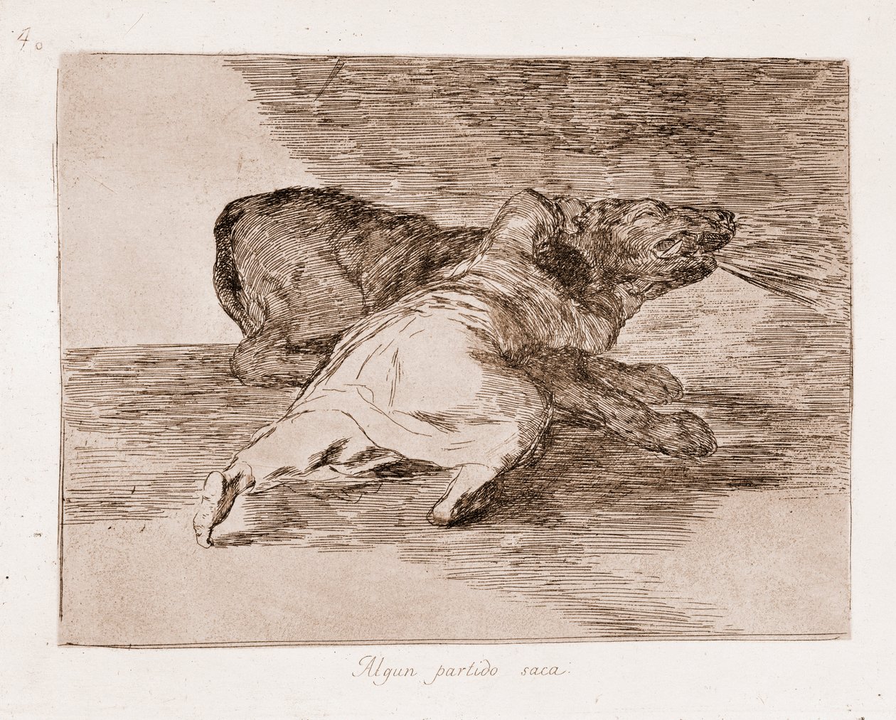 The Disasters of War: Hän saa joitain etuja (kaiverrus valmistelupiirroksesta tekijältä Francisco de Goya