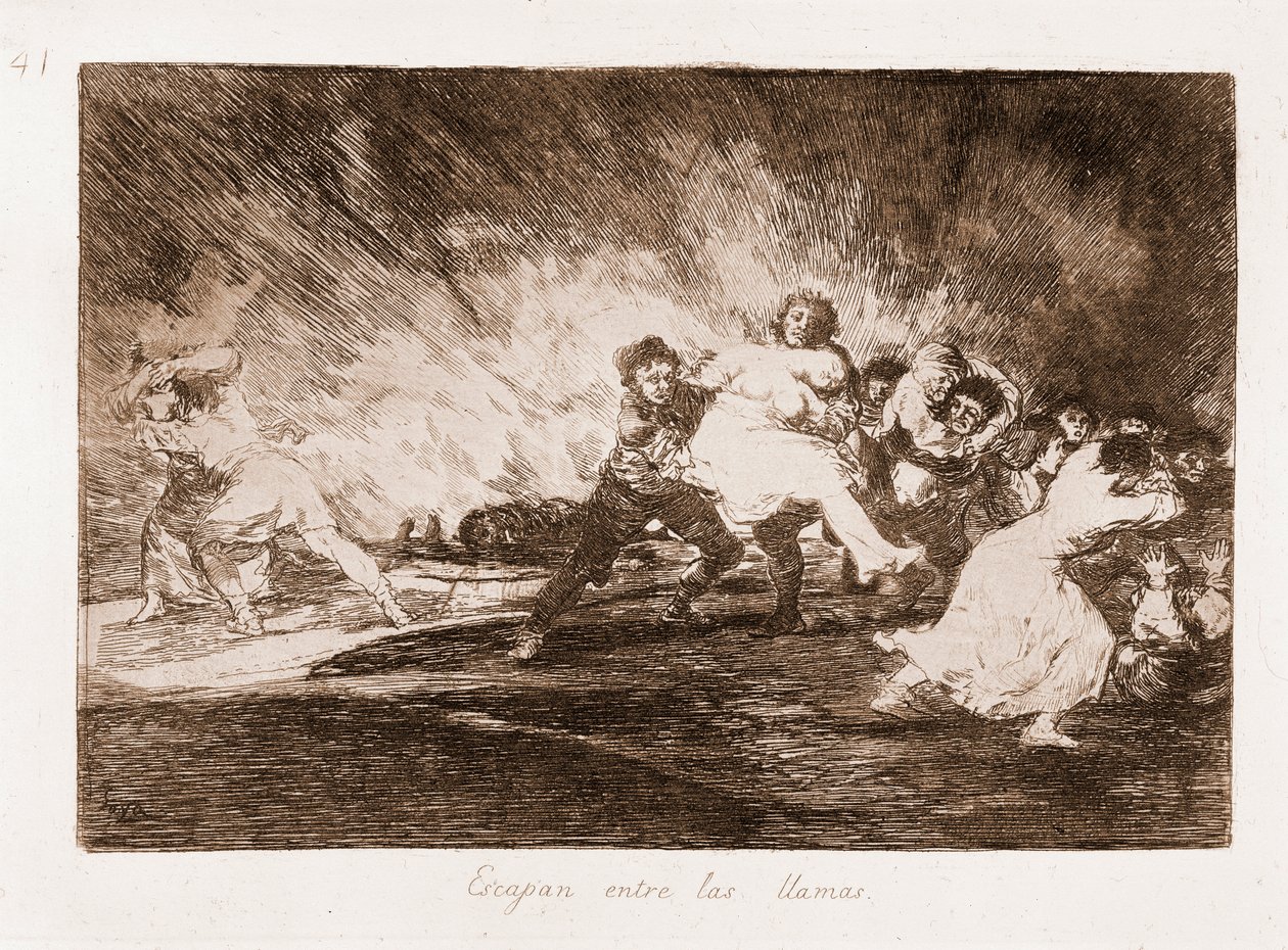 The Disasters of War: Ne pakenevat liekkien läpi (etsaus piirroksesta tekijältä Francisco de Goya