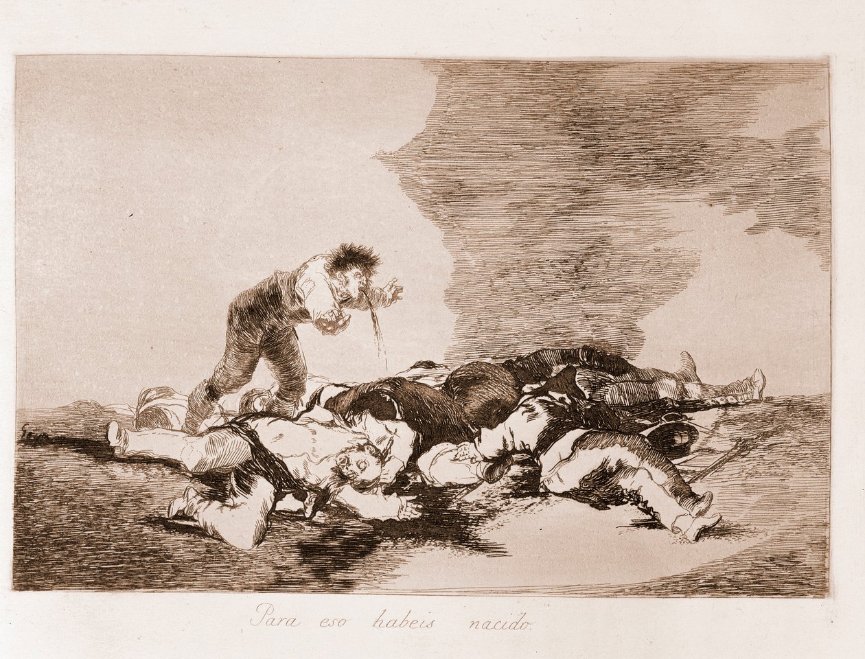 The Disasters of War : Tästä syystä synnyit (etsaus valmistelevasta piirustuksesta tekijältä Francisco de Goya
