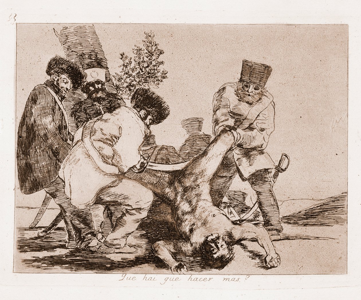 Sodan katastrofit: Mitä muuta voimme tehdä? (Kaiverrus piirtämisen jälkeen tekijältä Francisco de Goya