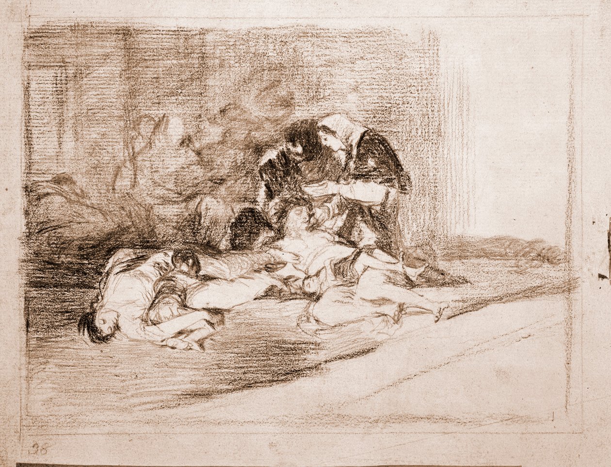 The Disasters of War: Mitä varten kulho on tarkoitettu? (valmistelupiirros tekijältä Francisco de Goya