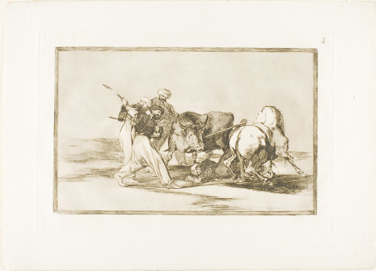 Maurit olivat asettuneet Espanjaan luopumalla Koraanin taikauskosta, omaksuneet tämän metsästystaidon ja keihään härkän ulkona, levy kolme julkaisusta The Art of Bullfighting tekijältä Francisco Jose de Goya y Lucientes