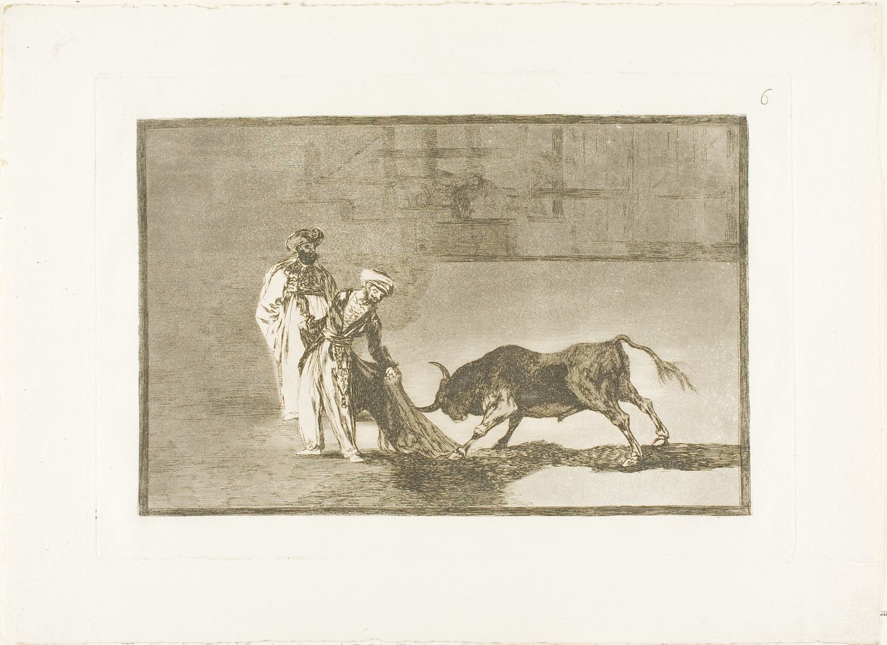 Maurit soittavat kehässä toisenlaisen näytelmän kutsuen härkää palavalla levyllä kuudella The Art of Bullfighting -elokuvasta tekijältä Francisco Jose de Goya y Lucientes