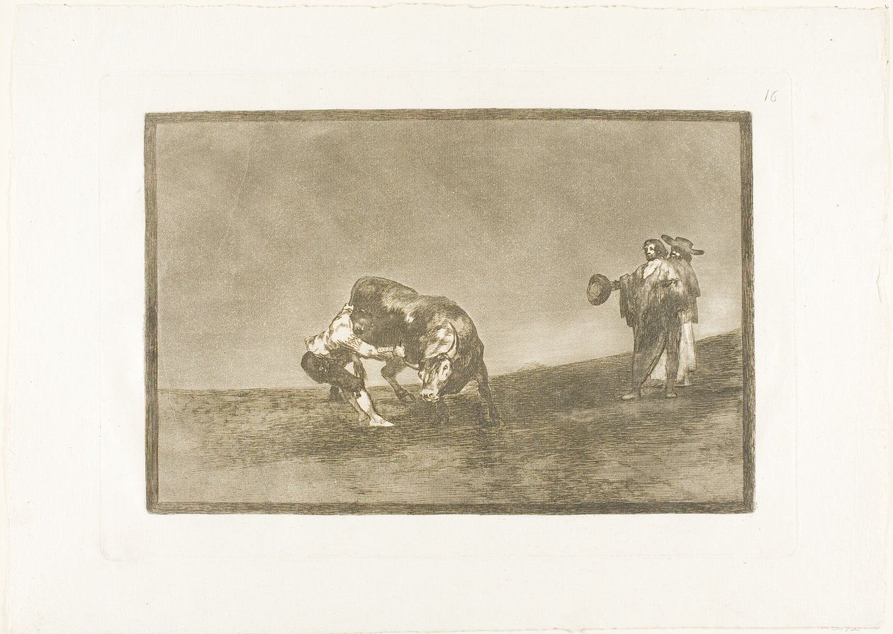 Sama mies heittää härän kehään Madridissa, levy 16 teoksesta The Art of Bullfighting tekijältä Francisco Jose de Goya y Lucientes