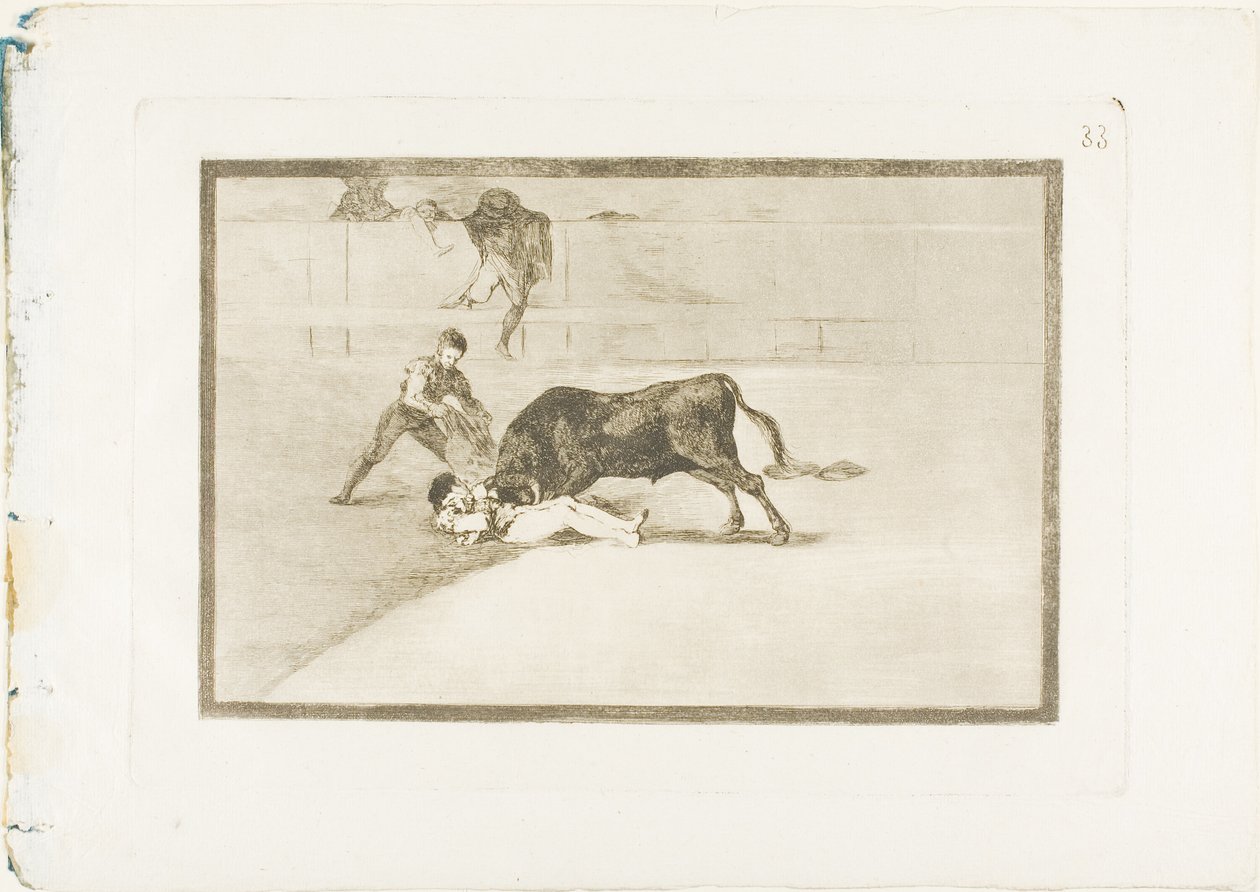 Pepe Illon epäonninen kuolema kehässä Madridissa, levy 33 teoksesta The Art of Bullfighting tekijältä Francisco Jose de Goya y Lucientes
