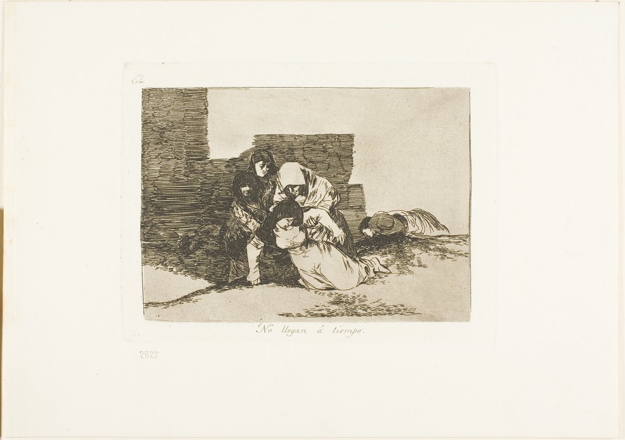 He eivät saavu ajoissa, levy 52 julkaisusta The Disasters of War tekijältä Francisco Jose de Goya y Lucientes