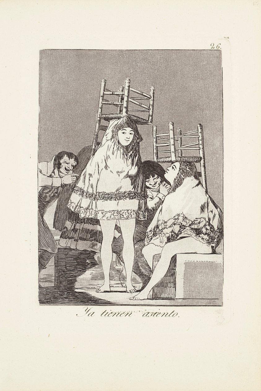 Heillä on jo paikka (Ya tienen asiento) Plate 26 alkaen: Los Caprichos tekijältä Francisco Jose de Goya y Lucientes