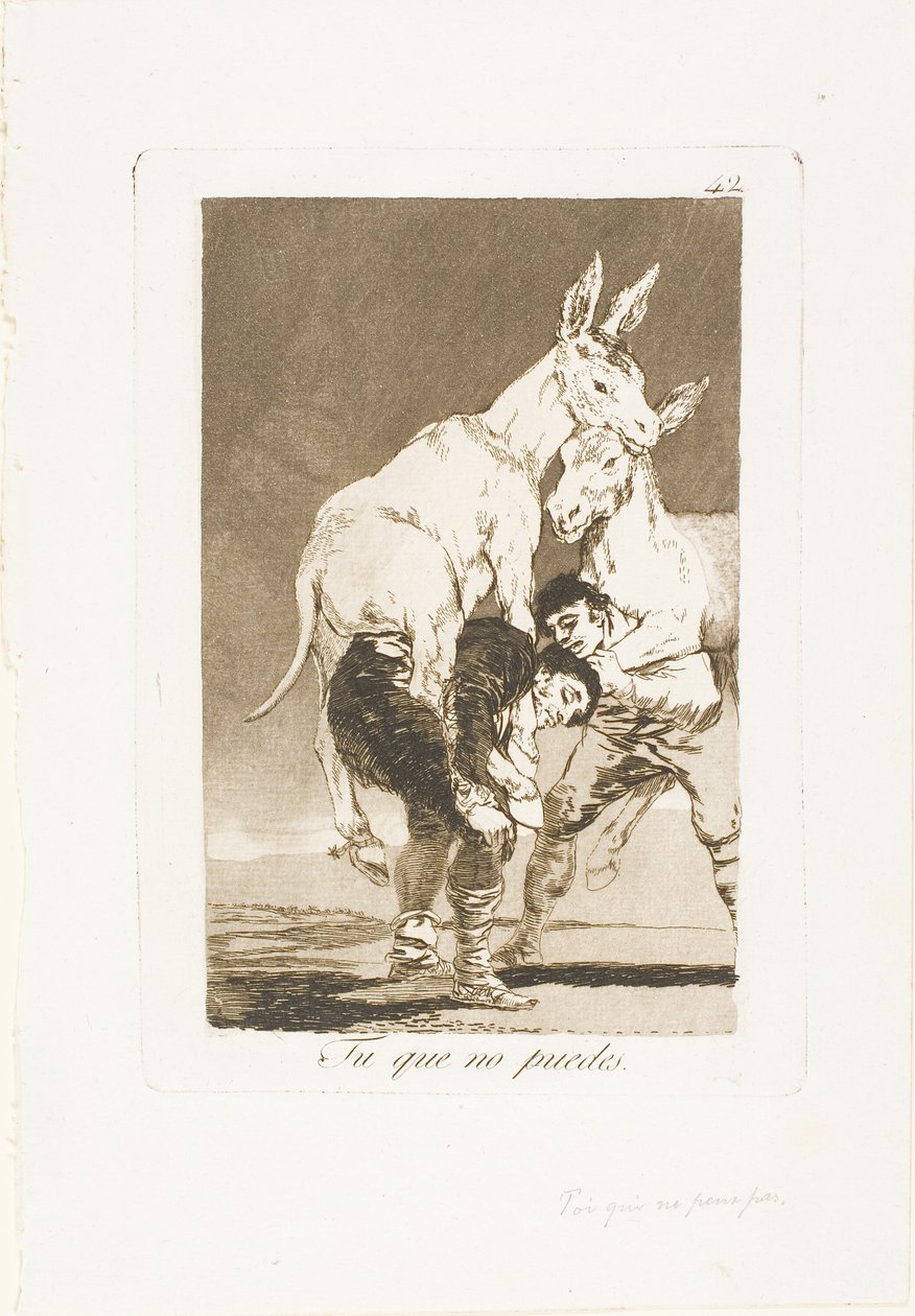 Sinä, joka ei pysty, levy 42 Los Caprichosista tekijältä Francisco Jose de Goya y Lucientes
