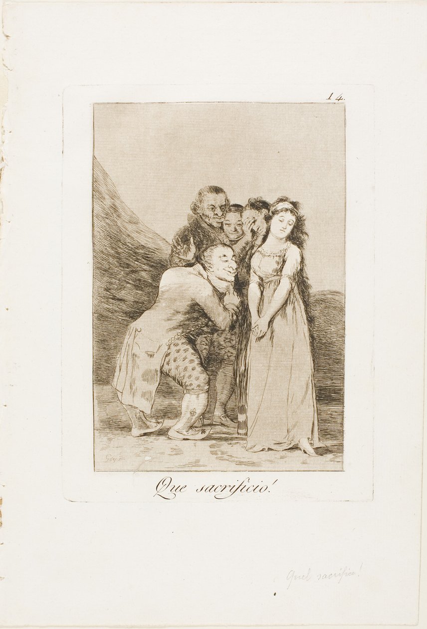 Mikä uhraus!, levy 14 Los Caprichosista tekijältä Francisco Jose de Goya y Lucientes
