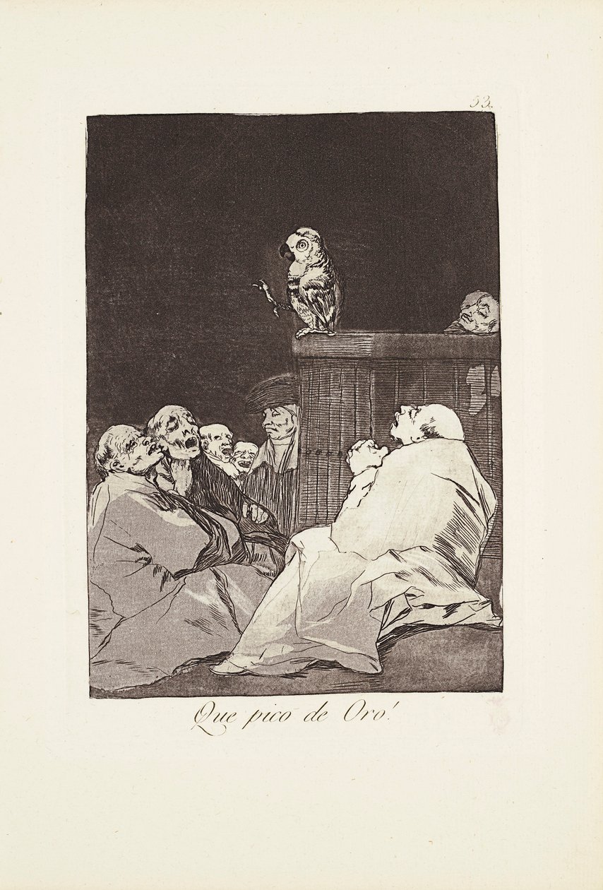 Mikä kultanokka! (Que pico de oro) Levy 53 alkaen: Los Caprichos tekijältä Francisco Jose de Goya y Lucientes