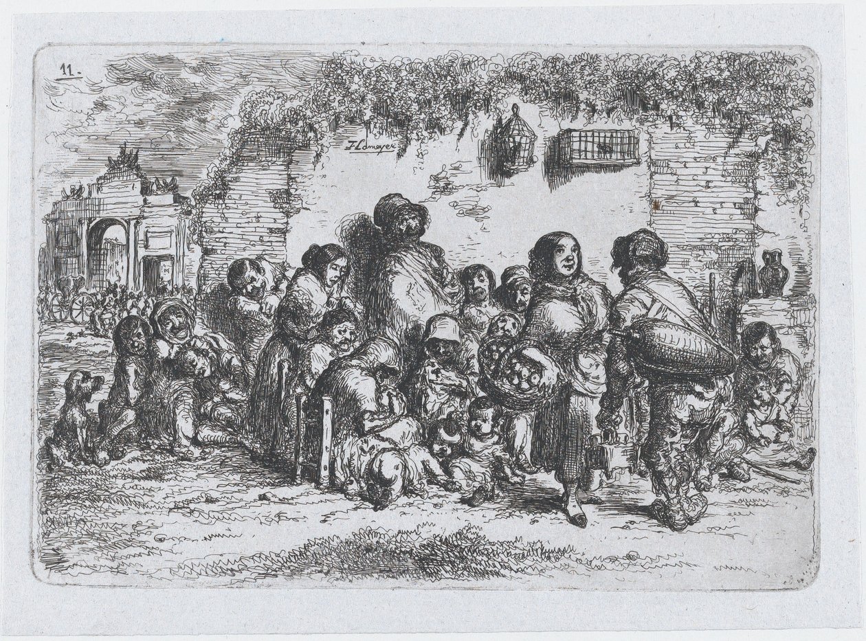 Levy 11: ryhmä ihmisiä ulkona, sarjasta espanjalaisten tapoja ja harrastuksia..., 1850. tekijältä Francisco Lameyer Berenguer