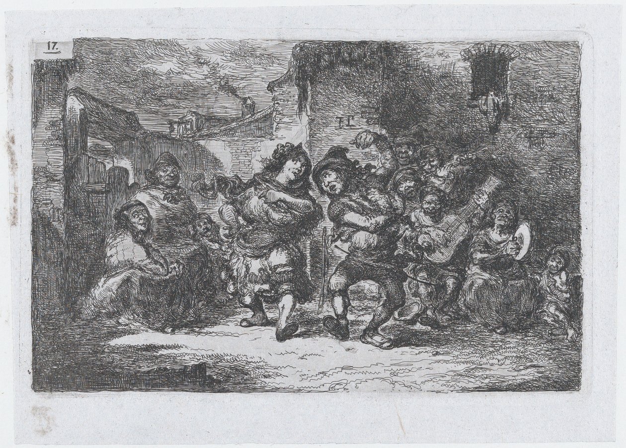 Levy 17: katumuusikot ja tanssivat hahmot sarjasta "tavat ja harrastukset...", 1850. tekijältä Francisco Lameyer Berenguer