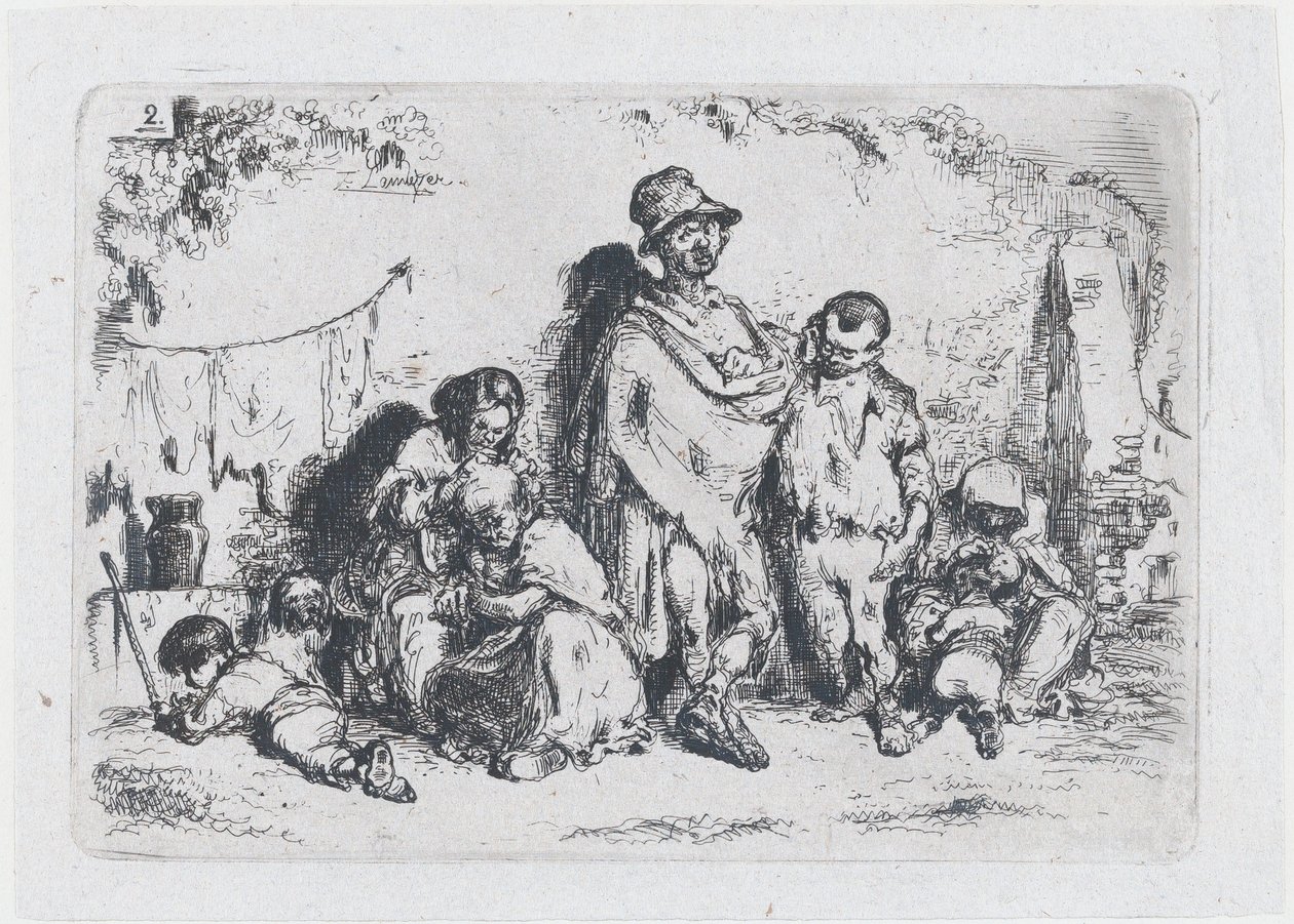 Levy 2: ryhmä ihmisiä kadulla, mahdollisesti kerjäläisiä, sarjasta tulli ja..., 1850. tekijältä Francisco Lameyer Berenguer